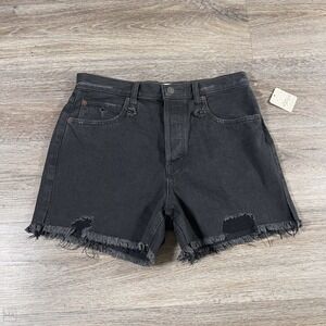 NEW We The Free	Women's‎ Jean Shorts Denim Distressed Button Fly	28 Gray/Black